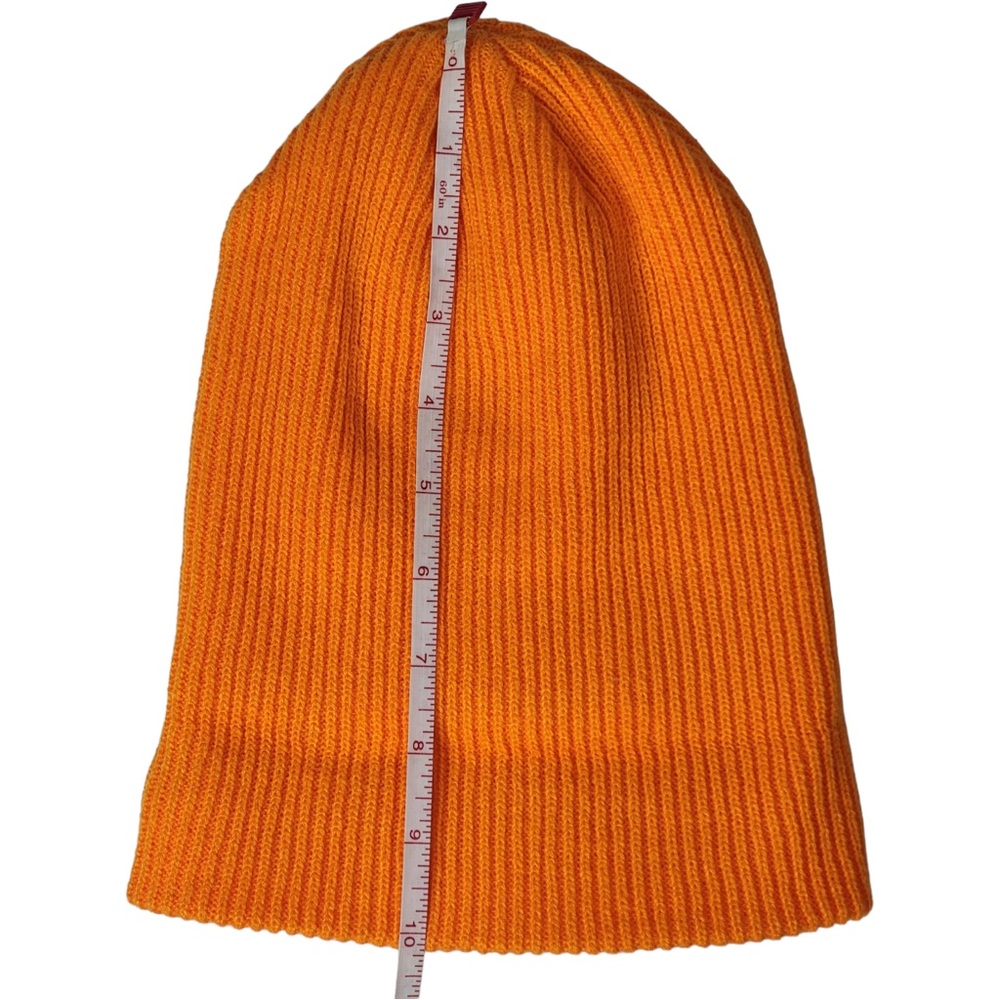 Unisex Solid Orange Plain Knit Beanie, Warm Slouchy Skull Hat Winter and Ski Cap - Picture 4 of 6